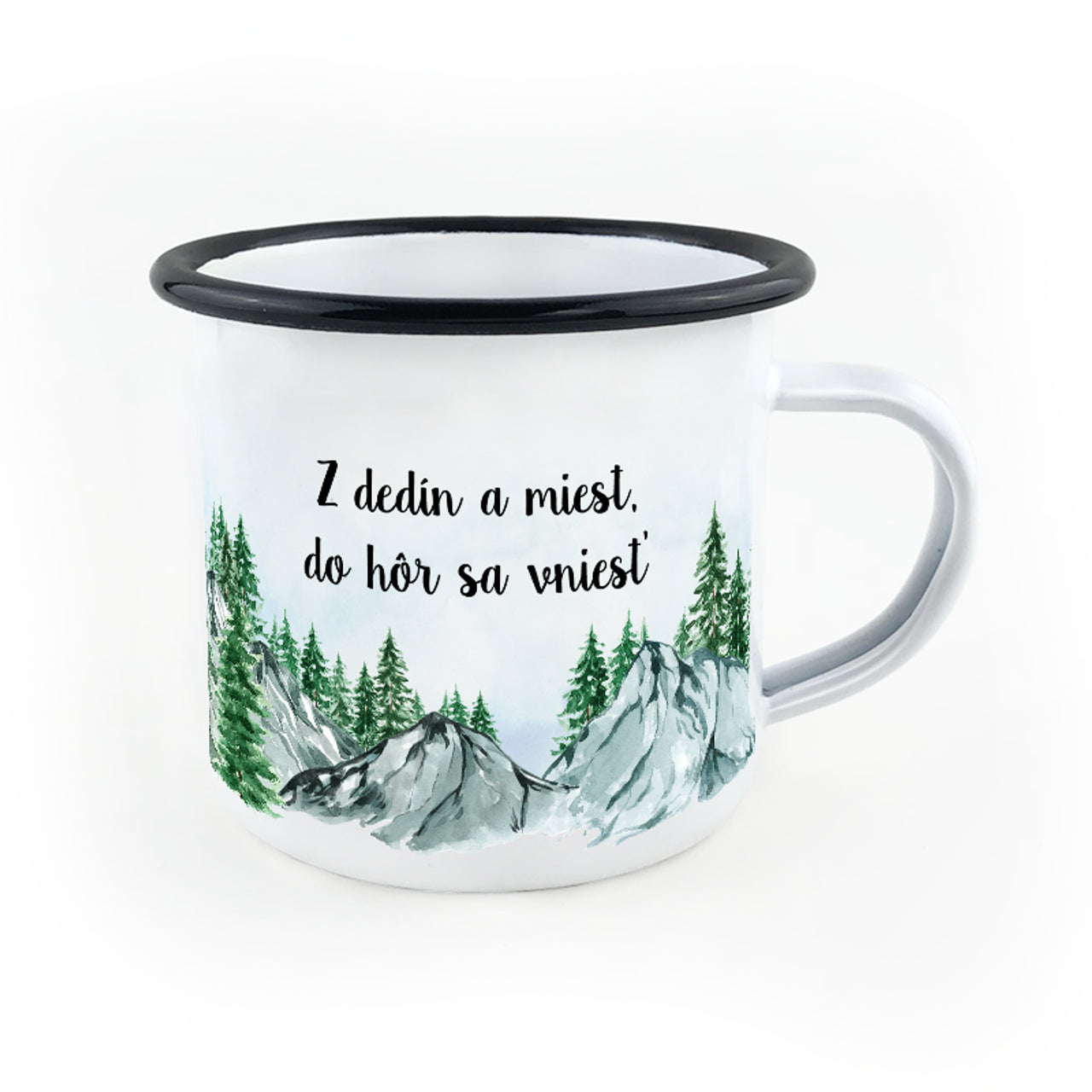Smaltovaný Hrnček Z dedín a miest, do hôr sa vniesť